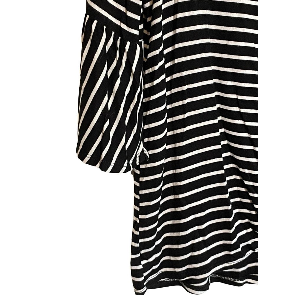 Hippie Chic Short Sleeve Tie Front Flutter Sleeve Black White Stripe Shirt Large - Picture 2 of 5